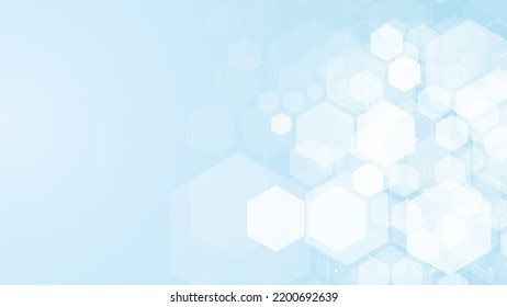 Hexagons pattern on blue background. Genetic research, molecular structure. Chemical engineering. Concept of innovation technology. Used for design healthcare, science and medicine background