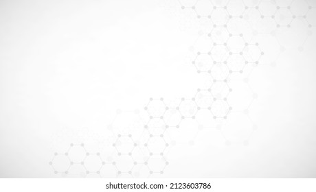 Hexagons pattern on gray background. Genetic research, molecular structure. Chemical engineering. Concept of innovation technology. Used for design healthcare, science and medicine background 