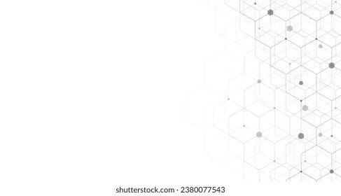 Hexagonmuster auf grauem Hintergrund. Genetische Forschung, molekulare Struktur. Chemische Technik. Konzept der Innovationstechnologie. Wird für die Gestaltung von Gesundheitswesen, Wissenschaft und Medizin verwendet