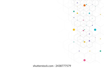 Hexagons pattern on gray background. Genetic research, molecular structure. Chemical engineering. Concept of innovation technology. Used for design healthcare, science and medicine background