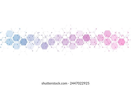 Hexagons pattern on gray background. Genetic research, molecular structure. Chemical engineering. Concept of innovation technology. Used for design healthcare, science and medicine background