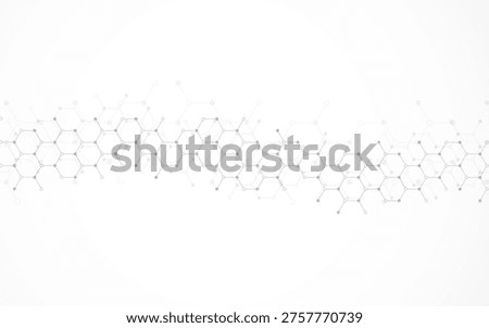 Hexagons pattern on gray background. Genetic research, molecular structure. Chemical engineering. Concept of innovation technology. Used for design healthcare, science and medicine background
