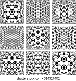 Hexagons patterns. Abstract geometric backgrounds set. Vector art.