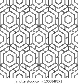 Hexagons, quadrangles pattern. Geometric background. Simple shapes backdrop. Polygons motif. Digital paper, abstract. Geometrical figures wallpaper. Seamless ornament