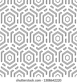 Hexagons, quadrangles pattern. Geometrical figures wallpaper. Geometric background. Simple shapes backdrop. Polygons motif. Digital paper, abstract. Seamless ornament