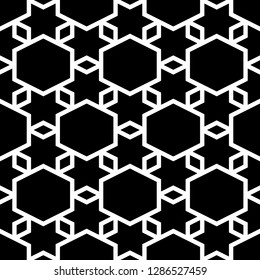 Hexagons, rhombuses, stars ornament. Geometrical backdrop. Diamond, hexahedron, star shapes wallpaper. Geometric background. Polygons motif. Digital paper, abstract. Seamless pattern