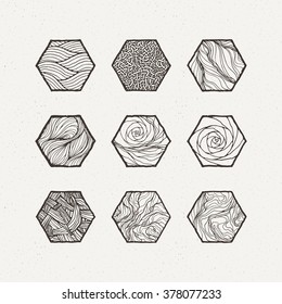 Hexagons set. Vector illustration. Pattern geometric figure. Ornate hand draw.