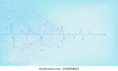 Hexagones Formas con latido cardíaco para el cuidado de la salud, medicina, química y ciencia de fondo. Ilustración vectorial.