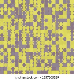 Hexagons in squares - geometric square seamless pattern. Gray and yellow shades of color.