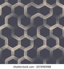 Hexagons Stippled Elegance Pattern Vector Abstract Aesthetic Seamless Background. Geometric Tileable Texture Dotted Hexagon Repetitive Wallpaper. Halftone Retro Colors Psychedelic 60s Art Illustration