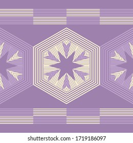 Hexagones de formas rayadas. Ornamento étnico boho.Fondo impecable. Motivo tribal. Ilustración vectorial para diseño web o impresión.