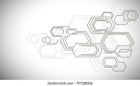 Hexagons structure lattice. Geometric abstract background. Chemistry, science and technology concept. Vector illustration