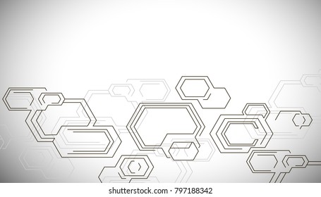 Hexagons structure lattice. Geometric abstract background. Chemistry, science and technology concept. Vector illustration