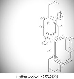 Hexagons structure lattice. Geometric abstract background. Chemistry, science and technology concept. Vector illustration