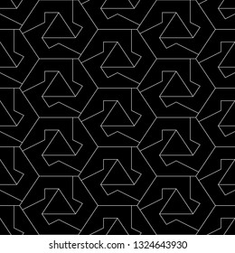 Hexagons, triangles, figures ornament. Polygons background. Simple shapes wallpaper. Mosaics motif. Geometrical backdrop. Digital paper, web designing, textile print. Seamles pattern