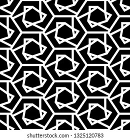 Hexagons, triangles, figures ornament. Polygons background. Simple shapes wallpaper. Mosaics motif. Geometrical backdrop. Digital paper, web designing, textile print. Seamles pattern