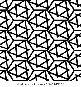 Hexagons, triangles, figures ornament. Polygons background. Geometric motif. Simple shapes wallpaper. Geometrical backdrop. Digital paper, web designing, textile print. Seamles pattern.