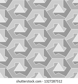 Hexagons, triangles, figures ornament. Polygons background. Simple shapes wallpaper. Mosaics motif. Geometrical backdrop. Digital paper, web designing, textile print. Seamles pattern