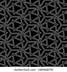 Hexagons, triangles, figures ornament. Polygons background. Geometric motif. Simple shapes wallpaper. Geometrical backdrop. Digital paper, web designing, textile print. Seamles pattern.