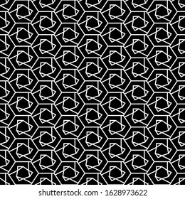 Hexagons, triangles, figures ornament. Polygons background. Simple shapes wallpaper. Mosaics motif. Geometrical backdrop. Digital paper, web designing, textile print. Seamles pattern