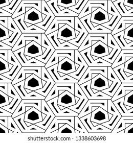 Hexagons, triangles, figures ornament.Simple shapes wallpaper. Polygons background. Mosaics motif. Geometrical backdrop. Digital paper, web designing, textile print. Seamles pattern.