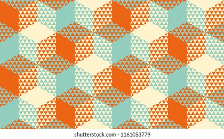 Hexagons and triangles geometric seamless pattern for background, wrapping paper, fabric, surface design. Vintage colors geometry repeatable motif.
