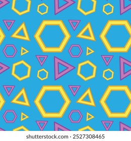 Hexagones y triángulos sobre un fondo azul