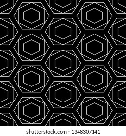 Hexagons, triangles ornament. Polygons background. Hexagonal, triangular shapes wallpaper. Figures motif. Geometrical backdrop. Digital paper, web designing, textile print. Seamles pattern.