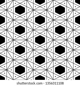 Hexagons, triangles ornament.Polygons background. Figures motif. Hexagonal, triangular shapes wallpaper.Geometrical backdrop. Digital paper, web designing, textile print. Seamles pattern.
