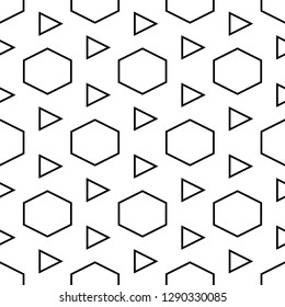 Hexagons, triangles pattern. Geometrical backdrop. Triangular, hexagonal shapes wallpaper. Geometric background. Polygons motif. Digital paper, abstract. Seamless ornament. Vector