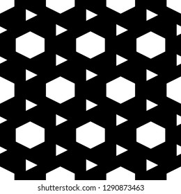 Hexagons, triangles pattern. Polygons motif. Geometrical backdrop. Triangular, hexagonal shapes wallpaper. Geometric background. Digital paper, abstract. Seamless ornament. Vector.