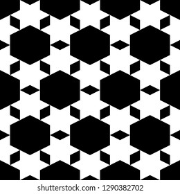 Hexagons, triangles, rhombuses pattern. Geometrical background. Triangular, quadrangular, hexagonal shapes wallpaper. Geometric backdrop. Polygons motif. Digital paper, abstract. Seamless ornament