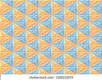 Hexagons and Triangles Seamless Pattern. Vector Geometric Abstract Background. Yellow Orange and Blye Cyan Color