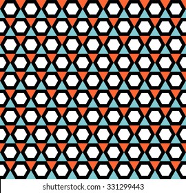 Hexagons and triangles vector pattern, seamless geometric texture