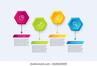 Hexagons vector horizontal infographic template with business icons. Four options or processes for presentations or reports