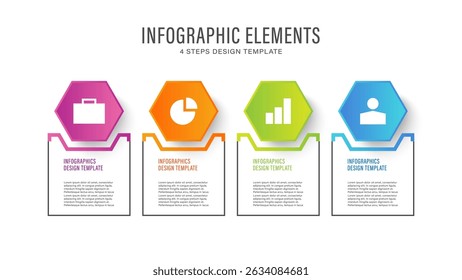 Modelo infográfico de vetor de hexágonos. Design infográfico moderno com ícones e espaço para dados