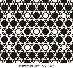 Hexagons vector pattern. Abstract geometric seamless texture with delicate hexagonal grid. Elegant monochrome black & white honeycomb background. Stylish dark design for decor, textile, digital, web