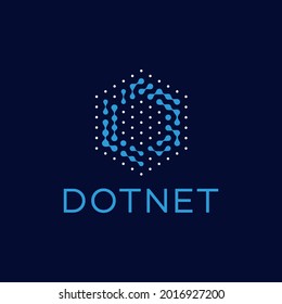 hexagon-shaped dots logo, with a combination of white and blue