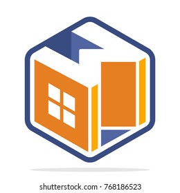 hexagon-shaped logo with isometric style and the initial letter W