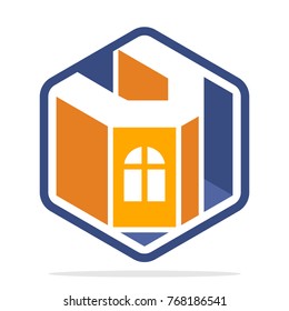 hexagon-shaped logo with isometric style and the initial letter V