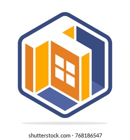 hexagon-shaped logo with isometric style and the initial letter T