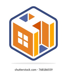 hexagon-shaped logo with isometric style and the initial letter H