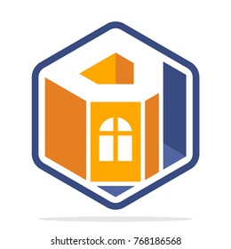 hexagon-shaped logo with isometric style and the initial letter D