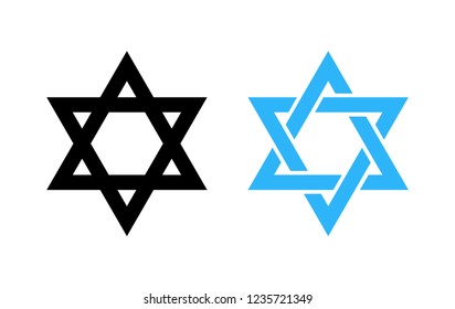 Hexagram David Star, black and blue icon of Israel holy religious symbol.