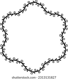Hexagram Frame Flower frame spiral leaves wreath vector border floral photo frame black botanical branches decoration wedding anniversary birthday new year newborn Christmas valentine winner award