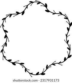 Hexagram frame isolated branches flower wreath leaf floral vector decoration border botanical minimalist wedding frames congratulations anniversary valentine winner award romantic 
