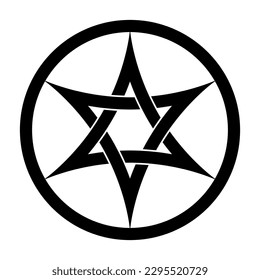 Hexagram with interlaced curved arcs, a six pointed star in a circle frame. Two interwoven arched triangles, based on the Seal of Solomon, predecessor of the Star of David with overlapping triangles.