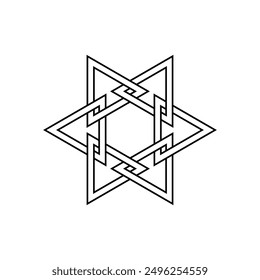 Hexagram Logo of a six-pointed geometric star figure. Hexagrams symbol of equilateral triangle, isolated on white background.