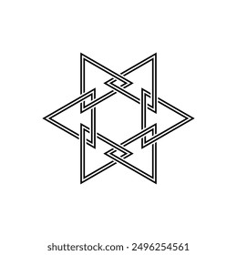 Hexagrama Logo de una figura estelar geométrica de seis puntas. Hexagramas símbolo de triángulo equilátero, aislado sobre fondo blanco.