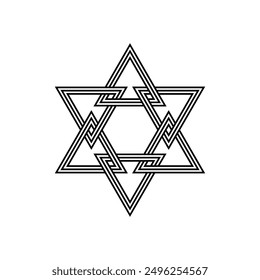 Hexagram Logo of a six-pointed geometric star figure. Hexagrams symbol of equilateral triangle, isolated on white background.